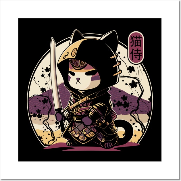 Samurai Cat Tattoo, Kawaii Ninja Cat Wall Art by Apocatnipse Meow